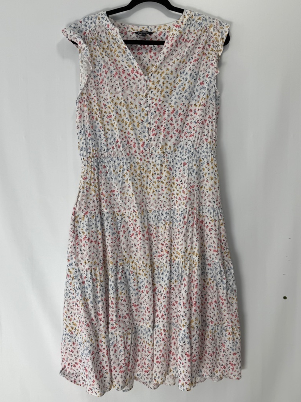 Floral Ruffled Cap Midi Sleeve Dress Large